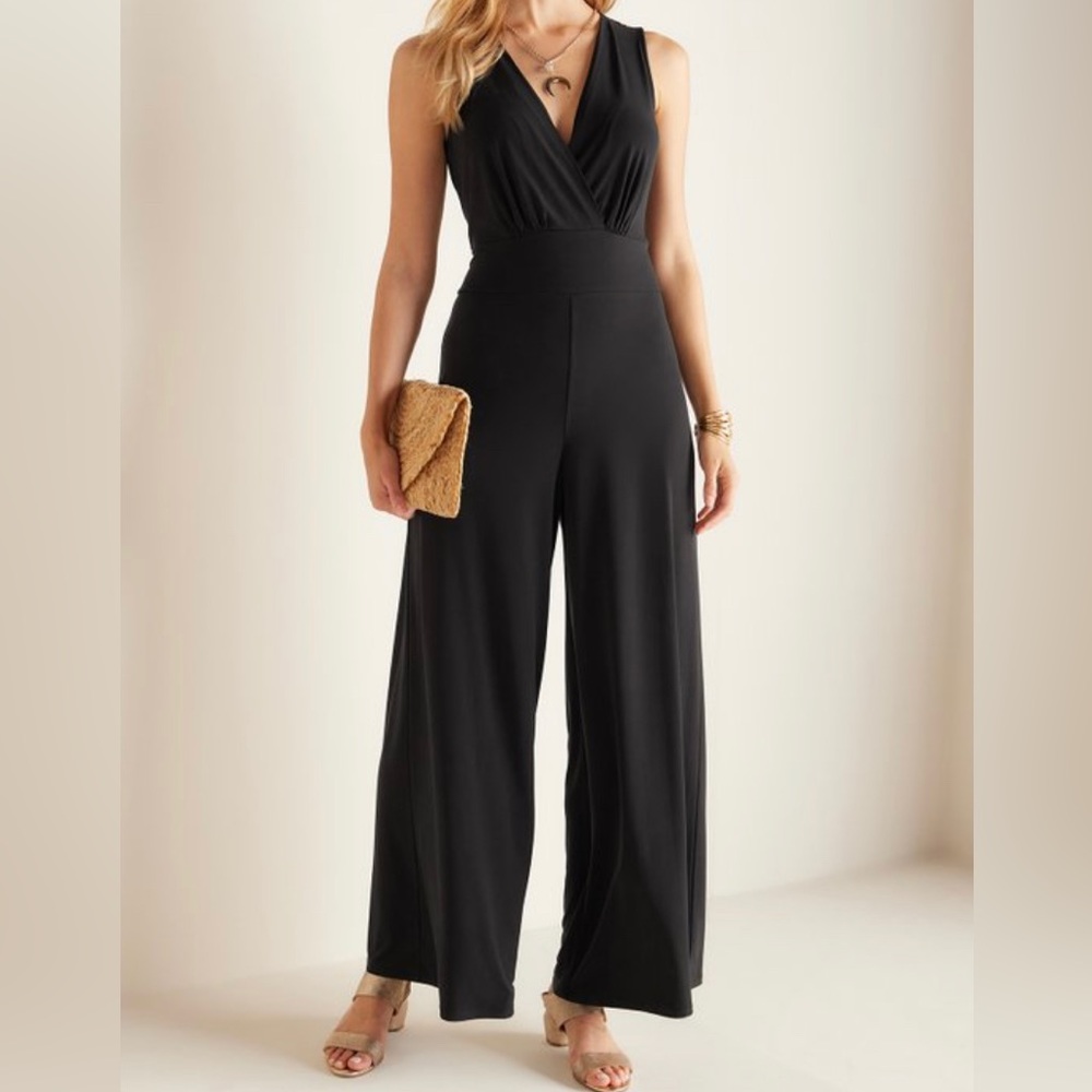 Soft Surroundings NEW Penelope Jumpsuit Black Wide Leg V-neck Sleeveless Size 2X